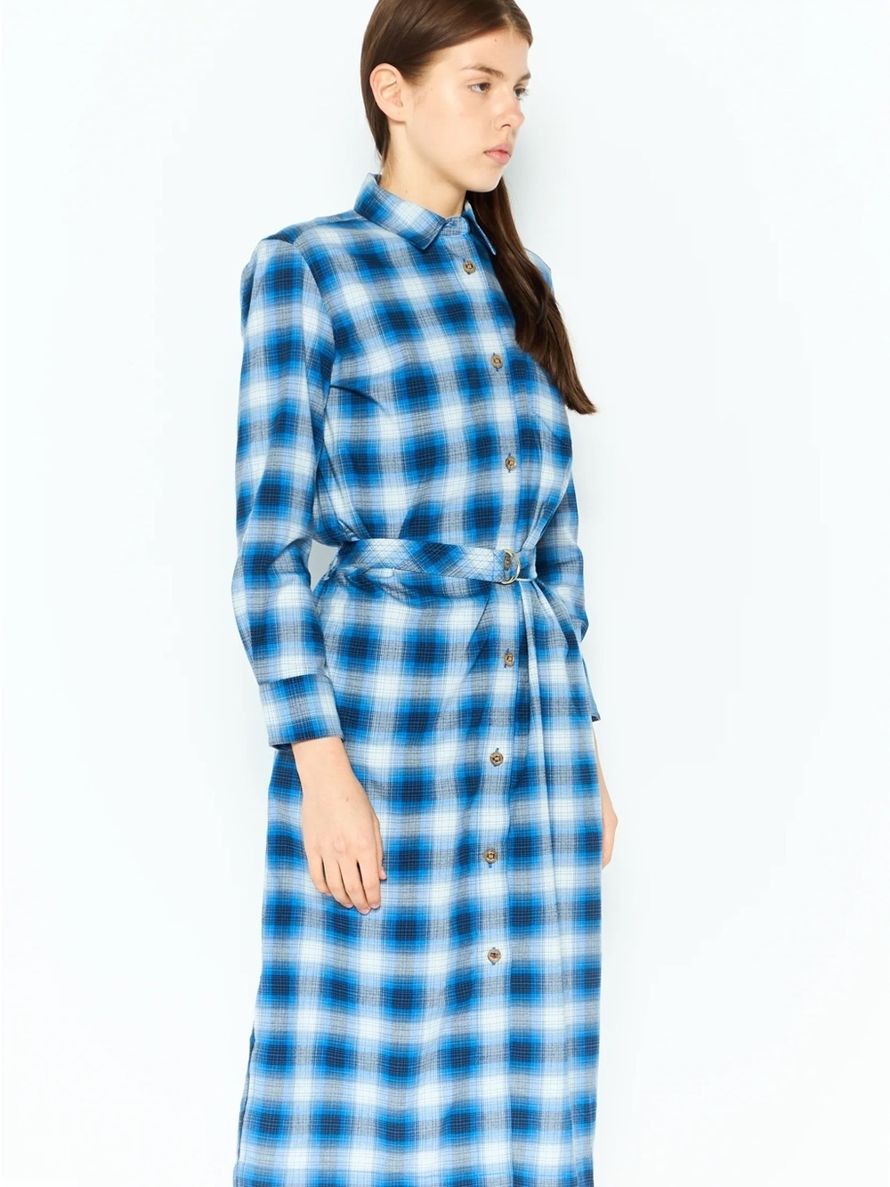 Tommy Hilfiger Blue Plaid Button-Front Maxi Shirt Dress